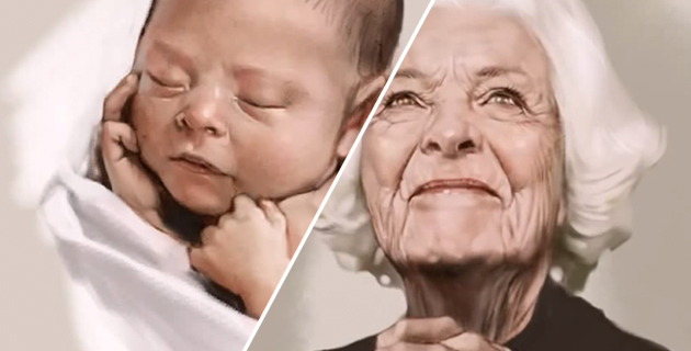 Живой портрет женщины от рождения и до старости за 4 минуты: видео