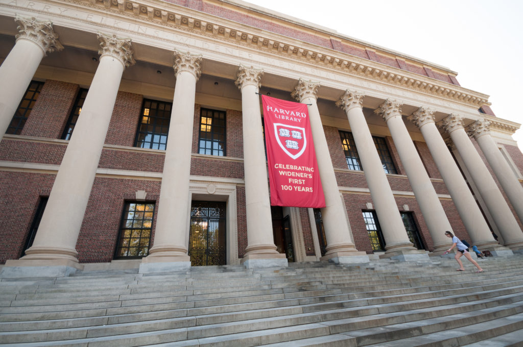 Boston, Massachusetts, USA - September 5, 2015: Picture of the Harvard Widener Library on Harvard Campus in Cambridge, one of the most famous university's libraries.
